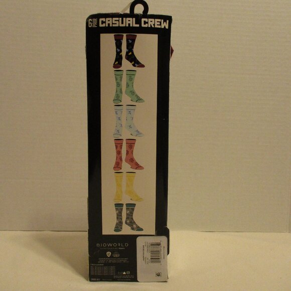 Harry Potter Socks Bioworld NEW Woman Size 8-12 Blue Yellow Pink Crew Set Of 6 - Picture 3 of 8